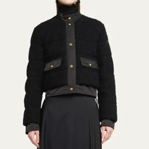 Moncler Blandy Tweed Short Down Jacket Black Size Small NWT